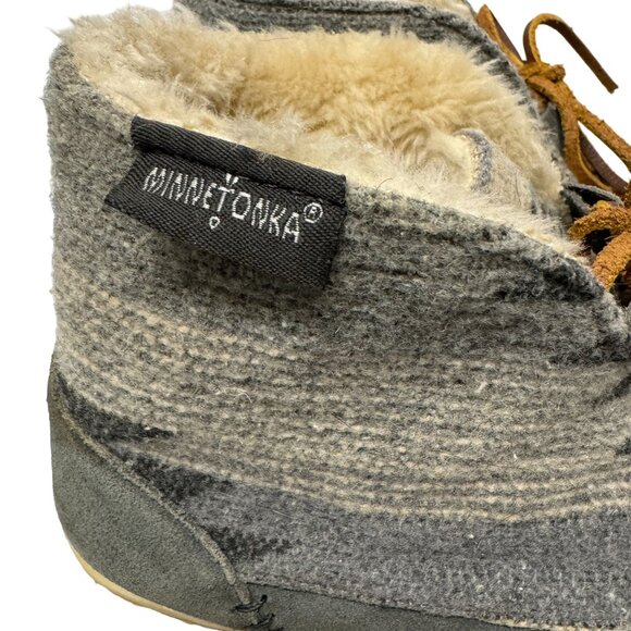 Minnetonka Torrey Lace Up Bootie Womens 8 M Leather Wool Blend Faux Fur Lining - Picture 9 of 16